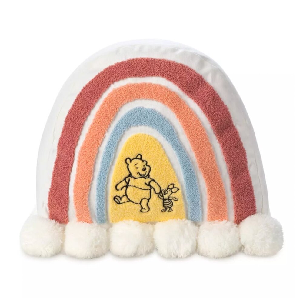 2021 Disney Parks Winnie The Pooh Piglet‎ Rainbow Pom Pom Throw Pillow Baby Kids